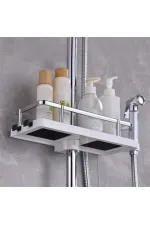 BUFFER® Banyo Direğine Asılabilir Köşelik Şampuanlık Sabunluk Çift Askılı Düzenleyici Raf Paslanmaz