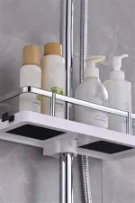 BUFFER® Banyo Direğine Asılabilir Köşelik Şampuanlık Sabunluk Çift Askılı Düzenleyici Raf Paslanmaz