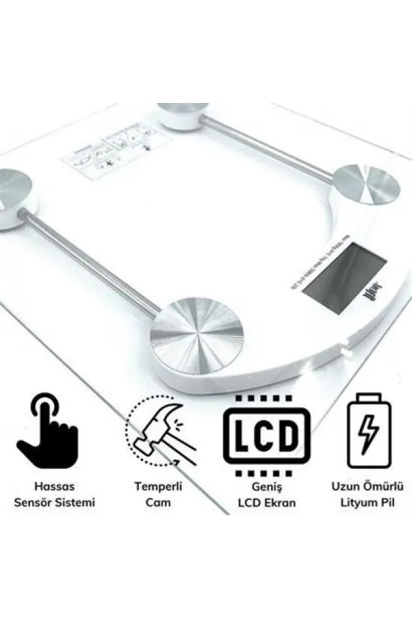 BUFFER® Dijital Kare Cam Baskül Darbelere Karşı Dayanıklı Terazi Yüksek Hassasiyetli Tartı Tf 1052