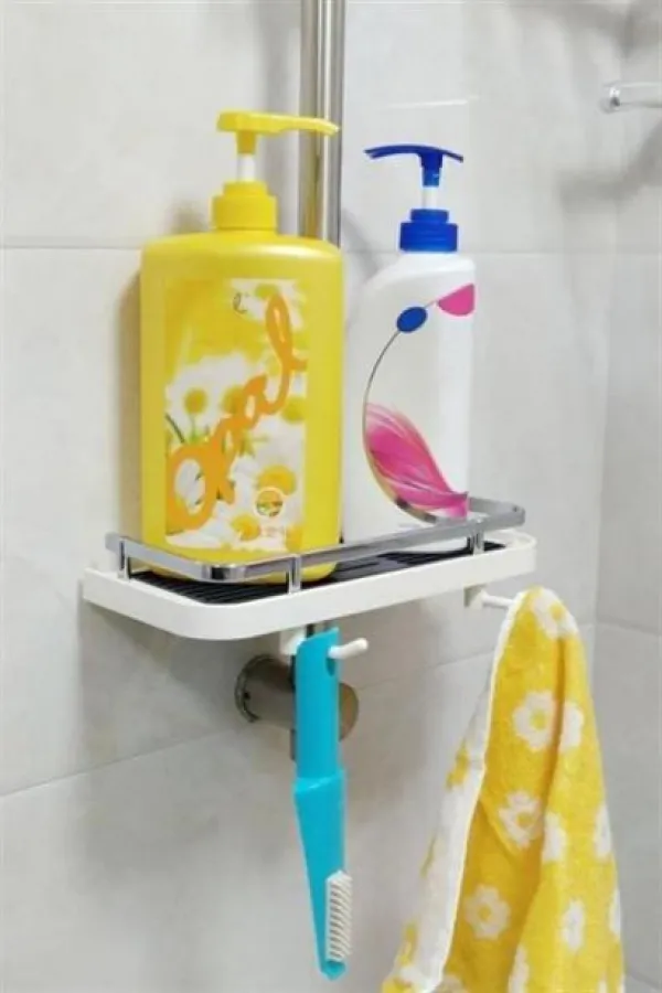 BUFFER® Banyo Direğine Asılabilir Köşelik Şampuanlık Sabunluk Çift Askılı Düzenleyici Raf Paslanmaz