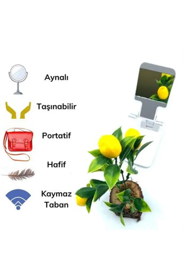 BUFFER® Siyah Aynalı Cep Telefonu Sabitleyici Stand Katlanabilir Ayarlanabilir Telefon Standı