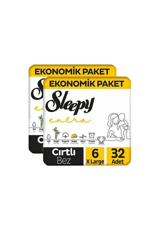 Sleepy Extra Günlük Aktivite Ekonomik Paket Bebek Bezi 6 Numara Xlarge 32x2 64 Adet