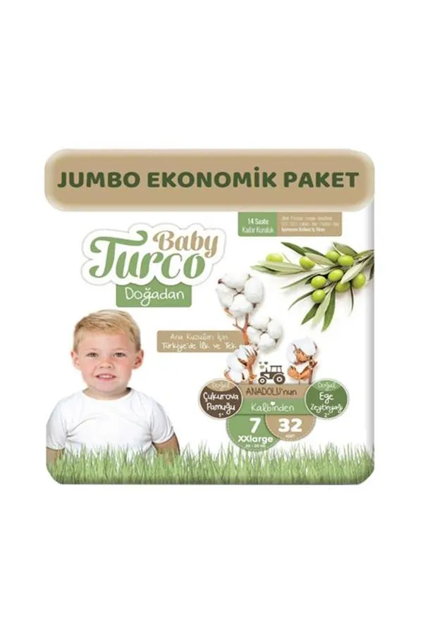 Baby Turco Doğadan 7 Beden XX Large 32 Adet Bebek Bezi