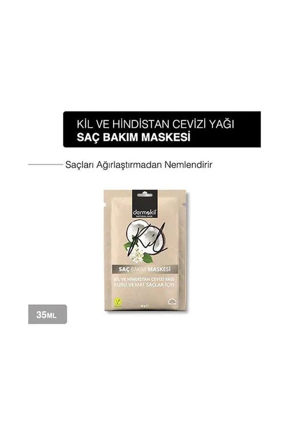 Dermokil Vegan Kuru ve Mat Saçlar için Kil ve Hindistan Cevizi Yağı Doğal Saç Maskesi 35 ml x 2 Adet