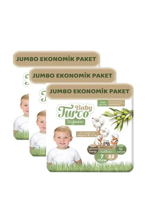 Baby Turco Doğadan 7 Beden XX Large 32x3 96 Adet Bebek Bezi