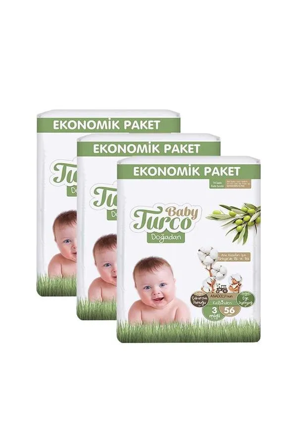 Baby Turco Doğadan 3 Beden Midi 56x3 168 Adet Bebek Bezi