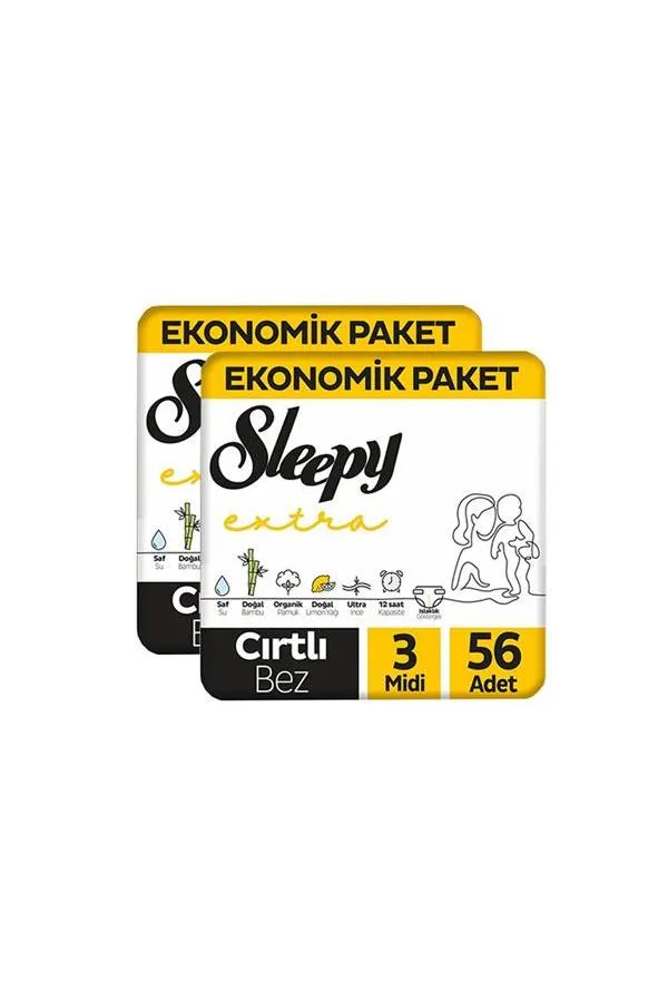 Sleepy Extra Günlük Aktivite Ekonomik Paket Bebek Bezi 3 Numara Midi 56x2 112 Adet