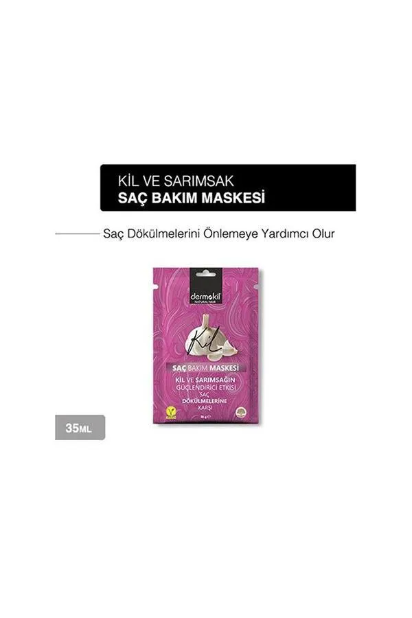 Dermokil Vegan Saç Bakım Maskesi Kil ve Sarımsak Güçlendirici Etkisi Saç Dökülmelerine Karşı 35 ml x 2 Adet