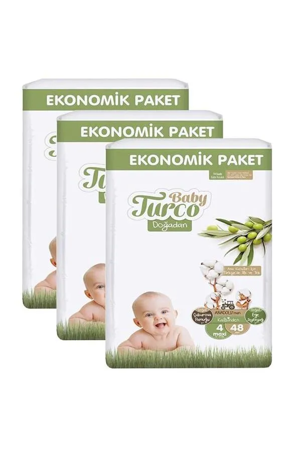 Baby Turco Doğadan 4 Beden Maxi 48x3 144 Adet Bebek Bezi