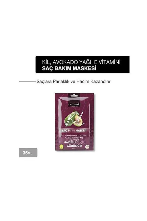 Dermokil Vegan Kil, Avokado ve E Vitaminli Saç Maskesi 35 ml x 2 Adet