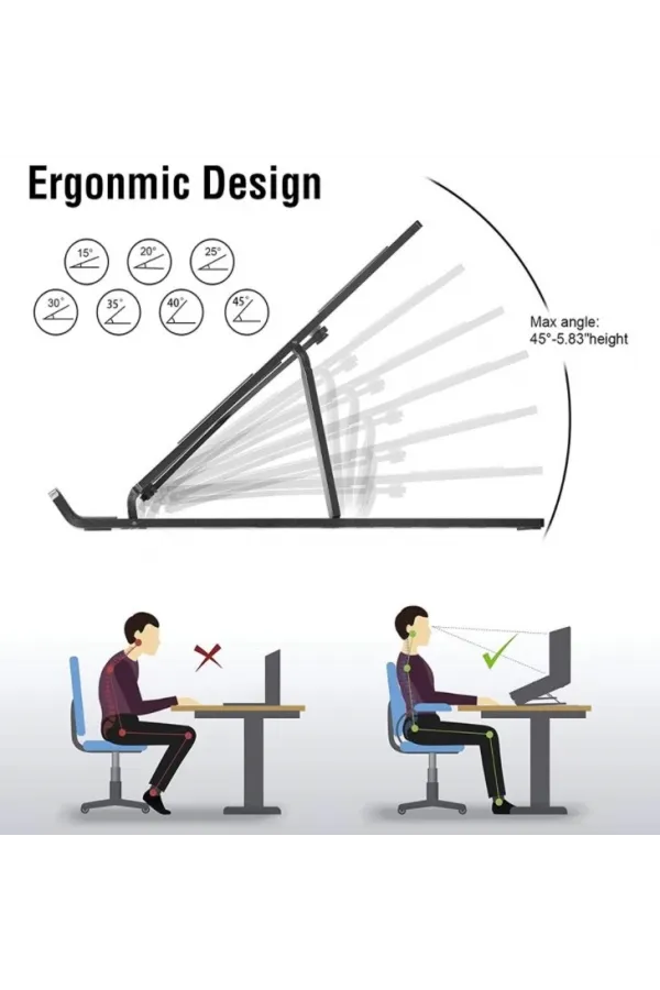 Pratik 7 Kademeli Ayarlı Katlanabilir Laptop Tablet Standı Siyah