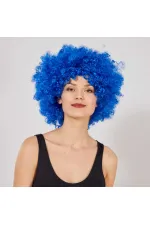 Mavi Renk Kıvırcık Afro Bonus Peruk