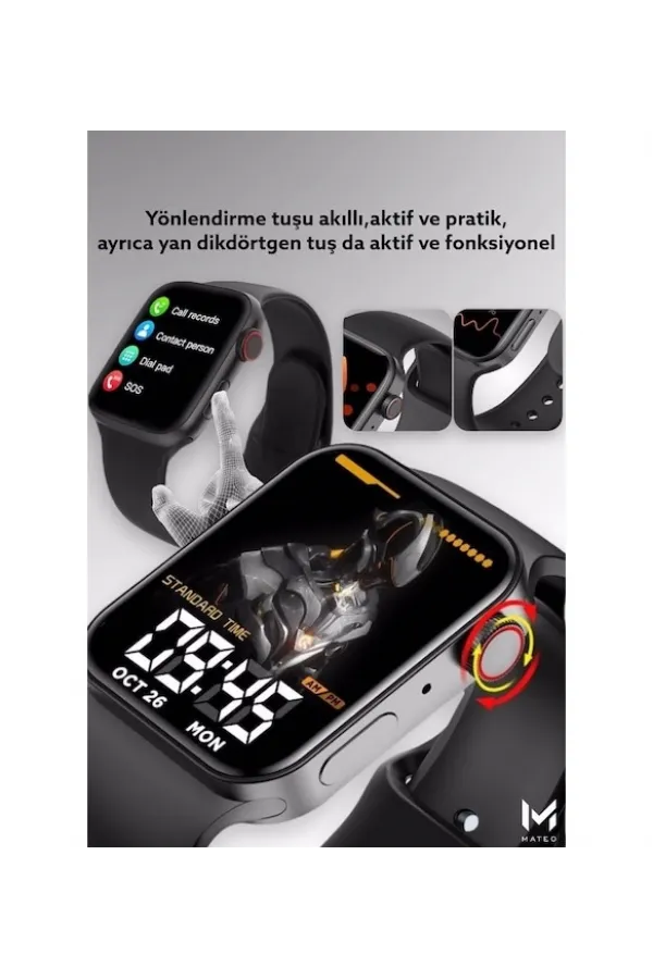 Konuşma Özellikli Smart Watch 7 Akıllı Saat Su Geçirmez Yan Tuşlu Köşeli Yeni Alüminyum Kasa (siyah)