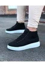 Siyah Bağcıklı Sneakers  Yarım Bilek Bot