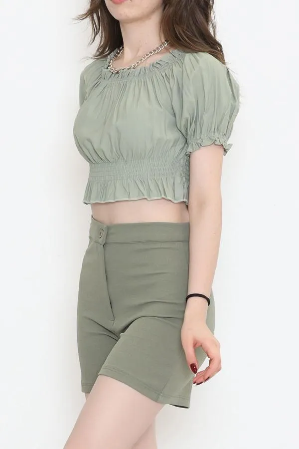 Bel Lastikli Crop Bluz Mint - 18482.1153.