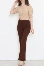 Bel Lastikli Crop Bluz Vizon - 18482.1153.