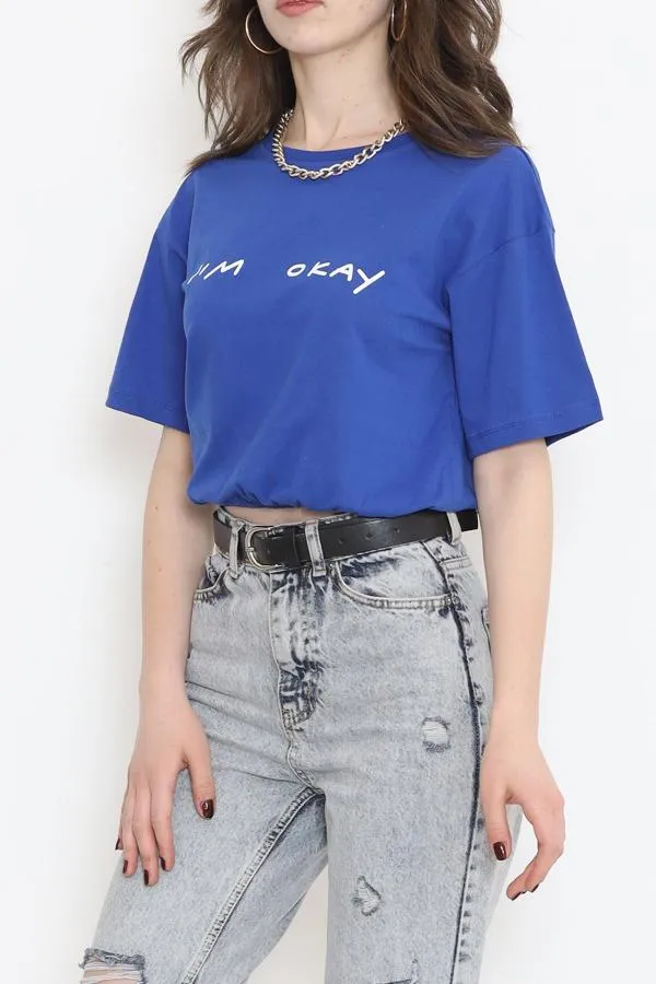 Beli Lastikli Crop Tişört Saks - 16550.1567.