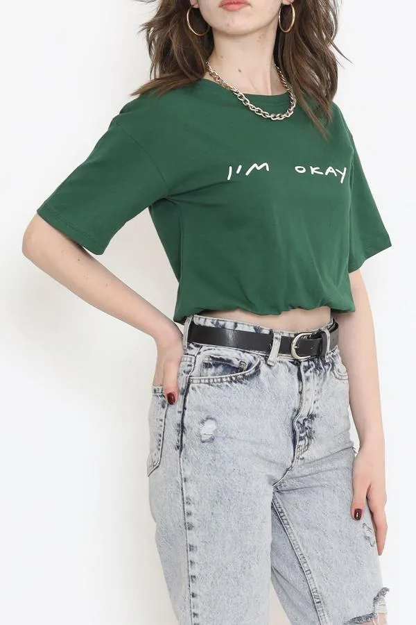 Beli Lastikli Crop Tişört Zümrüt - 16550.1567.