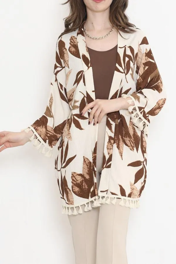 Desenli Kimono Kahvebej - 2492.555.