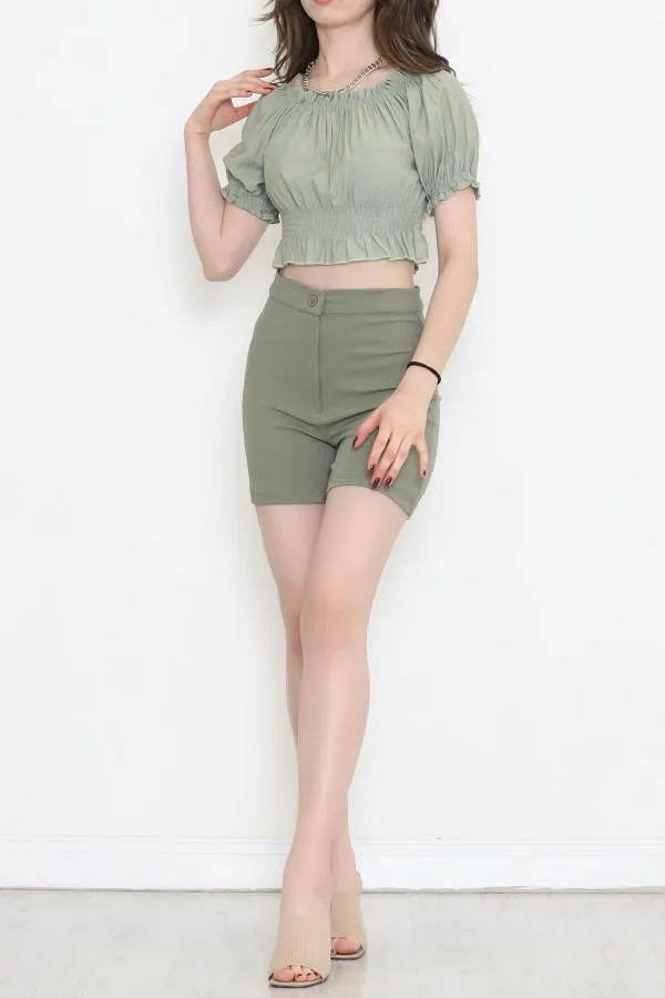 Bel Lastikli Crop Bluz Mint - 18482.1153.