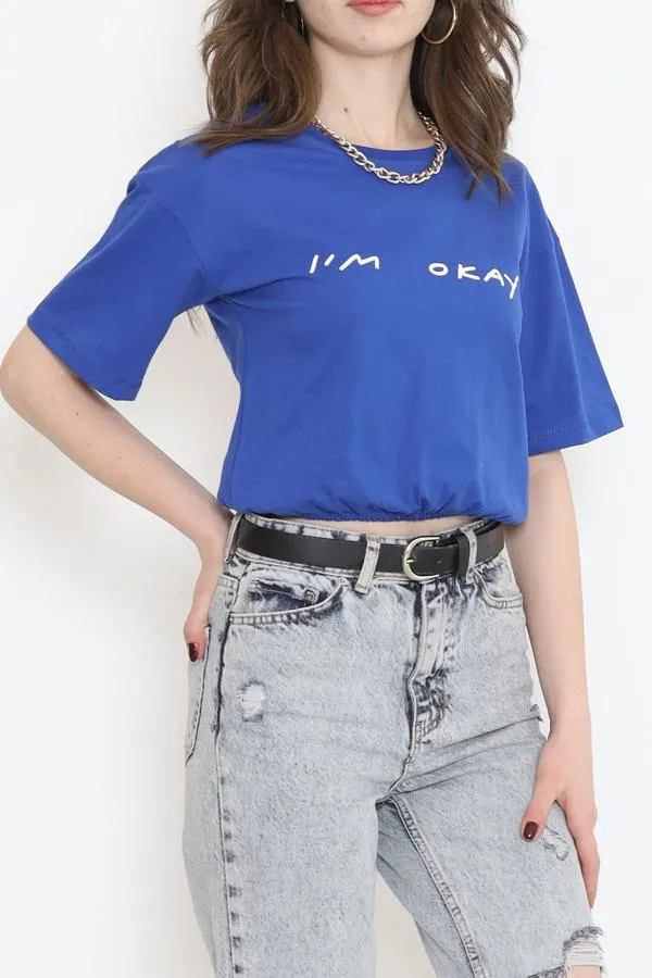 Beli Lastikli Crop Tişört Saks - 16550.1567.