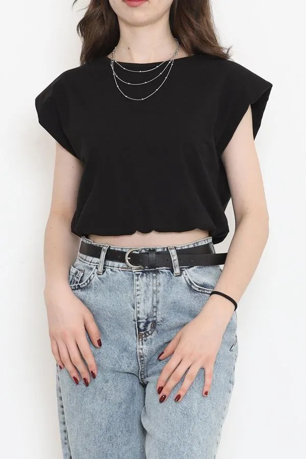 Beli Lastikli Crop Bluz Siyah - 16552.1567.