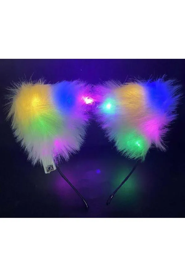 Beyaz Peluşlu Pofuduk Kürklü Led Işıklı Lüks Parti Tacı 20x18 cm