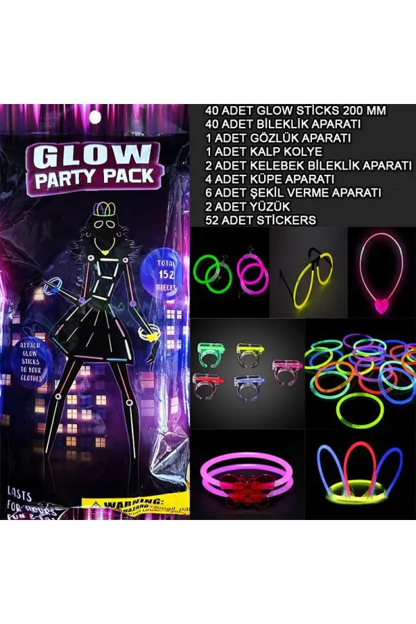 Glow Parti Seti 152 Parçalık Lüks Glow Stick Kostüm Seti