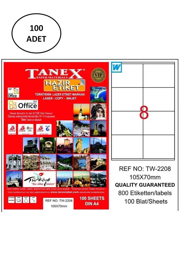 Tanex Tw-2208 Lazer Etiket 105X70 Mm 100 Lü