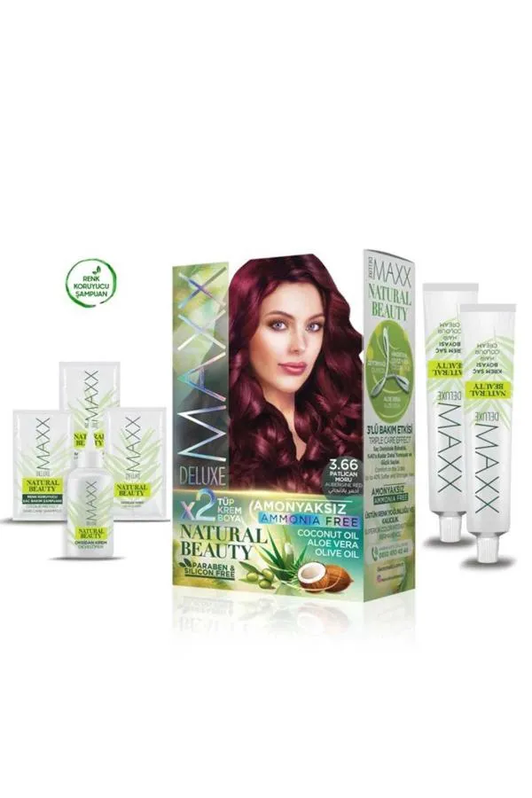 2 Paket Natural Beauty Amonyaksız Saç Boyası 3.66 Patlıcan Moru