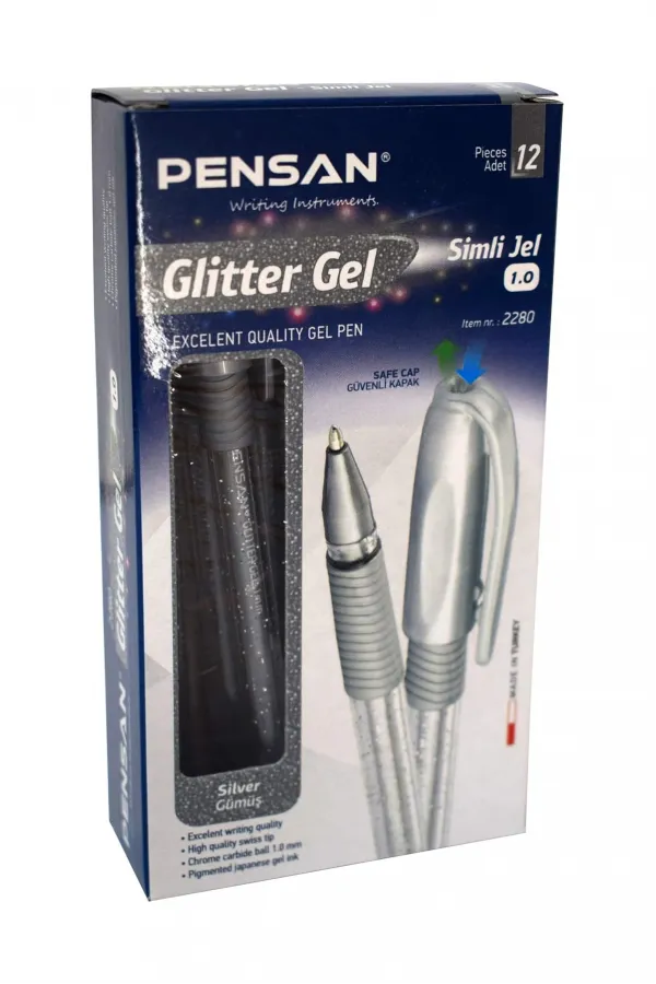 Pensan Glitter Simli Jel Kalem 1 Mm Gümüş 12li