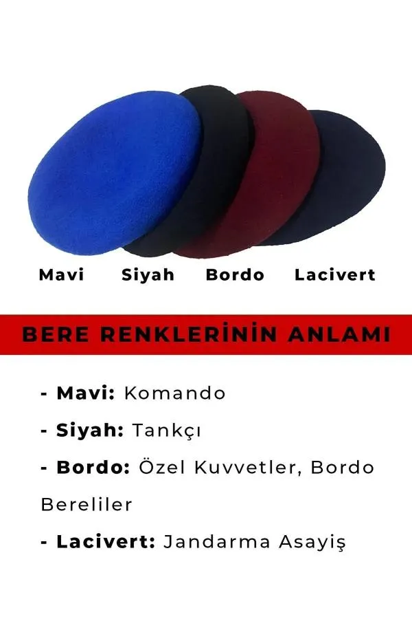 Askeri Bere - Tankçı Bordo Mavi Komando Lacivert - Ressam Beresi