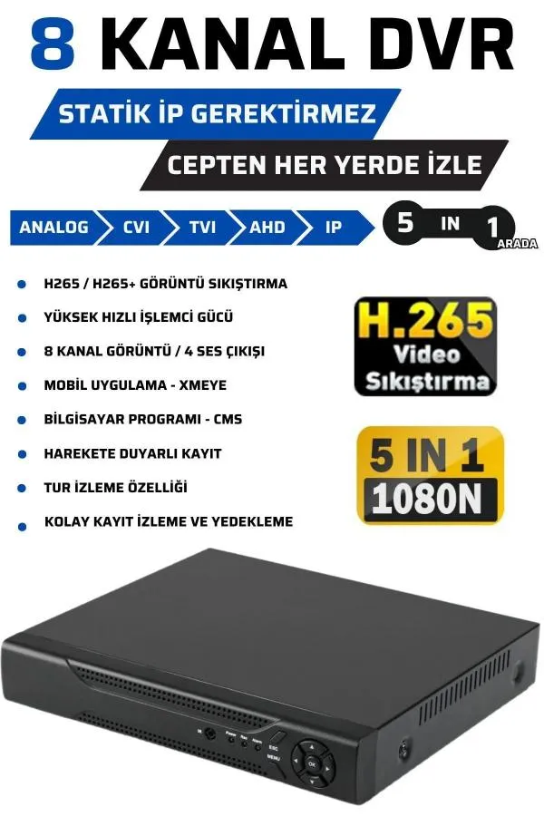 8 Kameralı 5mp Sony Lensli Full Hd 1080p Güvenlik Kamera Seti 1 Tb Hard Disk