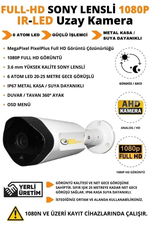 16 Kameralı Metal Uzay Kasa Sony Lensli 1080P Full HD Gece Görüşlü Kamera Seti 250GB Hard Disk -16U