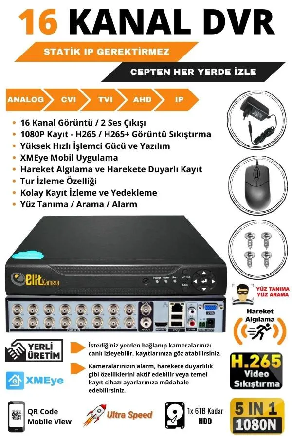 12 Kameralı Metal Panda Kasa Sony Lensli 1080P Full HD Gece Görüşlü Kamera Seti 500GB Hard Disk -12P