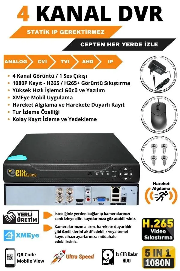 4 Kameralı Metal Uzay Kasa Sony Lensli 1080P Full HD Gece Görüşlü Kamera Seti 320GB Hard Disk -4U