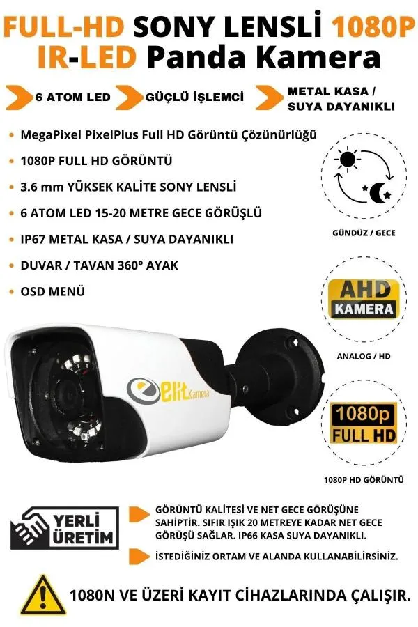 10 Kameralı Metal Panda Kasa Sony Lensli 1080P Full HD Gece Görüşlü Kamera Seti 320GB Hard Disk -10P