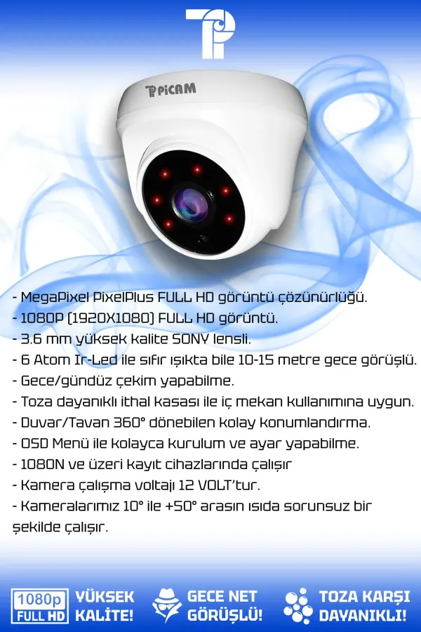 2 Full HD Kamera Dome Set 250 GB HDD Dahil 2 İç Mekan Gece Görüşlü Güvenlik Sistemi