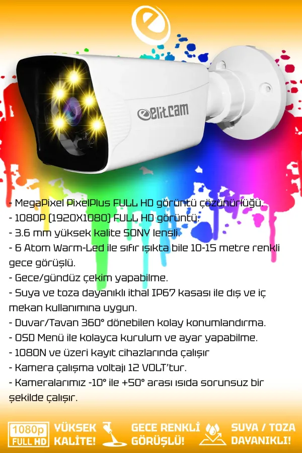 8 Full Hd Kamera Kare Set 320 Gb Hdd Dahil 8 Dış Mekan Renkli Gece Görüşlü Güvenlik Sistemi