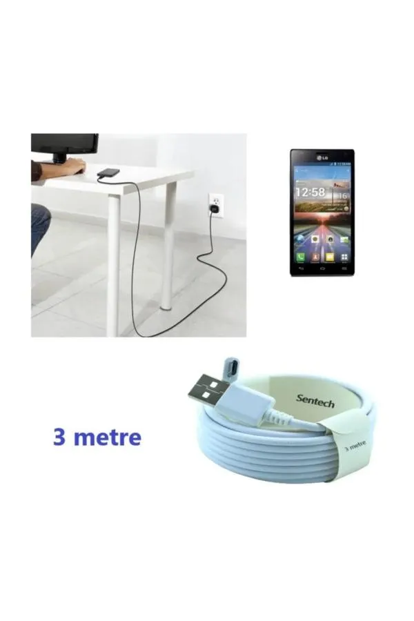 Samsung Galaxy Fame (gt-s6810p) Uyumlu  3 Metre Micro Usb Şarj Ve Data Kablosu