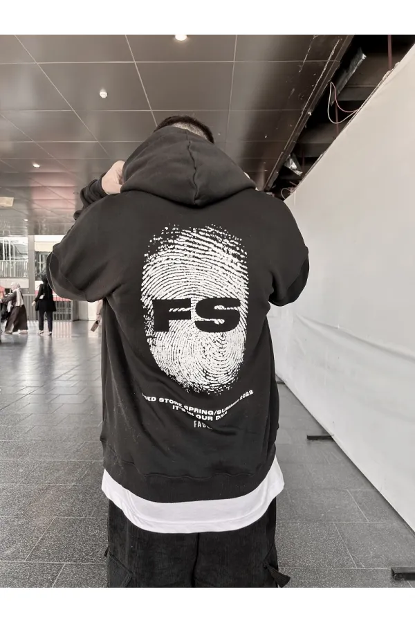 FS Baskılı Kapüşonlu Oversize hoodie Sweatshirt