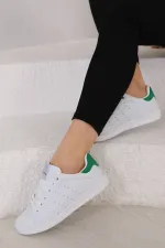 Günlük Bağcıklı Kısa Bilekli Şık Rahat Hafif Ortopedik Sneaker Unisex Spor Ayakkabı Beyaz-yeşil-beya