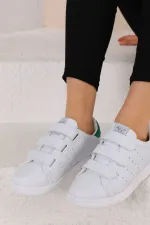 Günlük Cırtlı Kısa Bilekli Şık Rahat Hafif Ortopedik Sneaker Unisex Spor Ayakkabı Beyaz-yeşil-beyaz