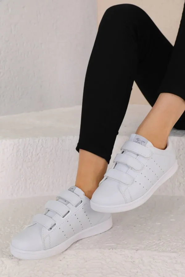 Günlük Cırtlı Kısa Bilekli Şık Rahat Hafif Ortopedik Sneaker Unisex Spor Ayakkabı Beyaz- Beyaz