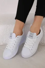 Günlük Bağcıklı Kısa Bilekli Şık Rahat Hafif Ortopedik Unisex Sneaker Spor Ayakkabı Beyaz-beyaz-beya