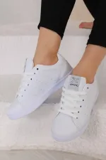 Günlük Bağcıklı Kısa Bilekli Şık Rahat Hafif Ortopedik Unisex Sneaker Spor Ayakkabı Beyaz-beyaz-beya