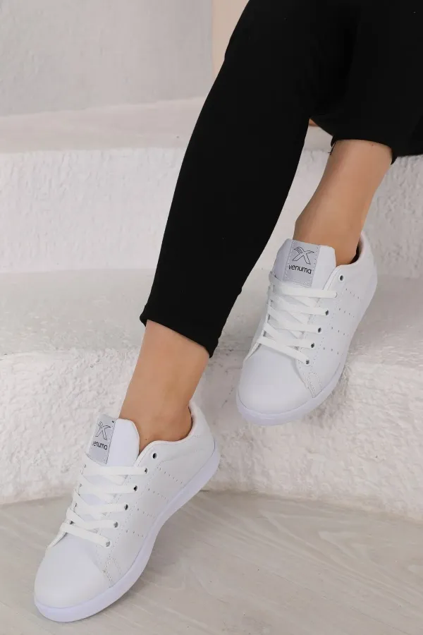 Günlük Bağcıklı Kısa Bilekli Şık Rahat Hafif Ortopedik Unisex Sneaker Spor Ayakkabı Beyaz-beyaz-beya