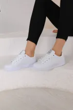 Günlük Bağcıklı Kısa Bilekli Şık Rahat Hafif Ortopedik Unisex Sneaker Spor Ayakkabı Beyaz-beyaz-beya