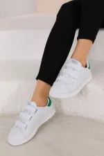 Günlük Cırtlı Kısa Bilekli Şık Rahat Hafif Ortopedik Sneaker Unisex Spor Ayakkabı Beyaz-yeşil-beyaz