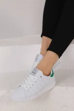 Günlük Bağcıklı Kısa Bilekli Şık Rahat Hafif Ortopedik Sneaker Unisex Spor Ayakkabı Beyaz-yeşil-beya